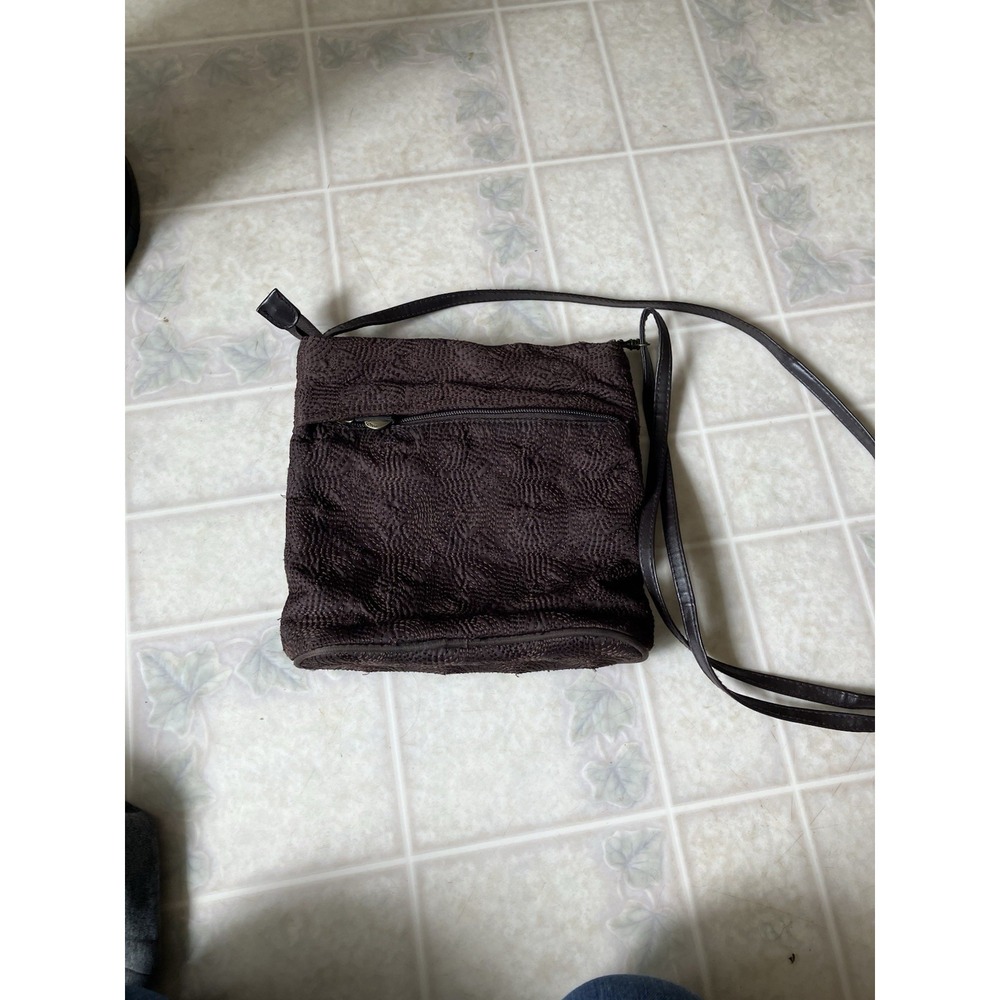Travelon‎ Cloth Travel Bag Crossbody Purse Dark Brown Embroidered Circle Pattern